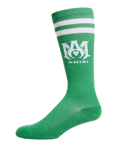 Shop Amiri Men's Ribbed Logo Athletic Socks In 302 Tennis Green