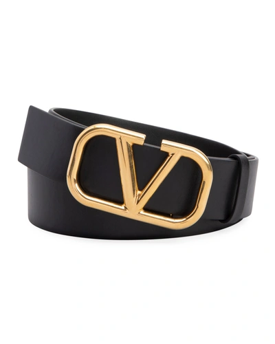 Shop Valentino Men's Vlogo Leather Belt In 0no Neronero