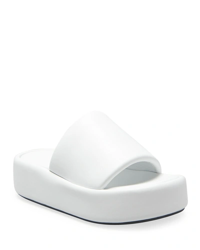 Shop Balenciaga Rise Lambskin Slide Platform Sandals In White Black