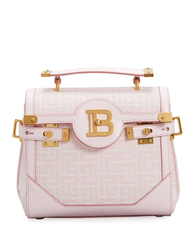 Shop Balmain Bbuzz 23 Monogram Jacquard Satchel Bag In Ggf Blanc Rose