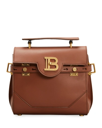 Shop Balmain Bbuzz 23 Calfskin Leather Shoulder Bag In Brown