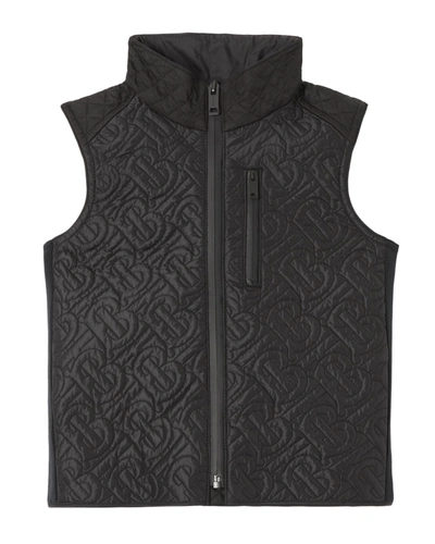 Shop Burberry Boy's Giaden Logo Embossed Vest In Black