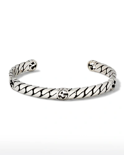 Shop Gucci Interlocking-g 6mm Cuff Bracelet In Silver