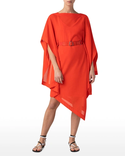 Shop Akris Short Caftan Dress With Asymmetric Hem In Orange
