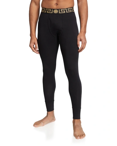 Shop Versace Men's Greca Stretch-cotton Gym Leggings In A80g Black