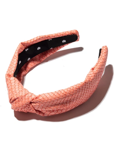 Shop Lele Sadoughi Python-print Faux-leather Knot Headband In Coral