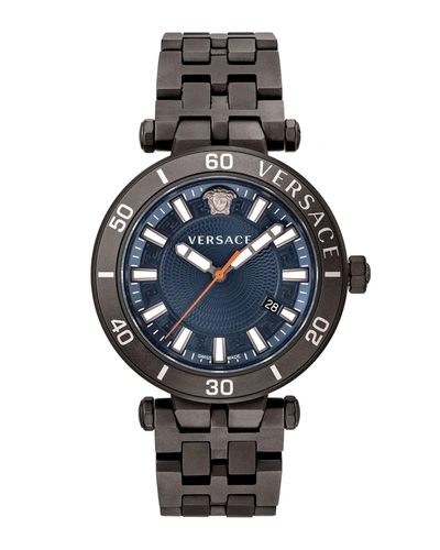 Shop Versace Men's 41mm Greca Sport Bracelet Watch In Black/blue