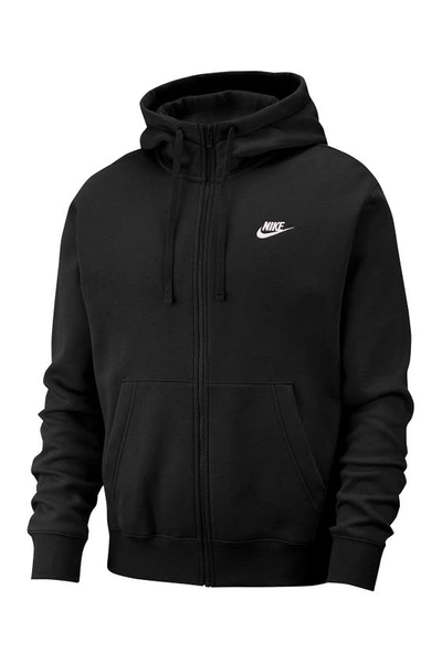 Shop Nike Club Zip-up Logo Hoodie In Black/white