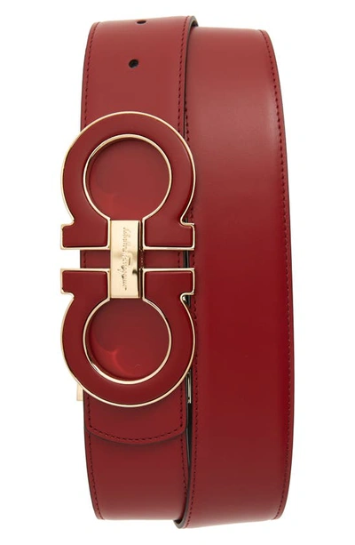 Shop Ferragamo Reversible Leather Belt In Red/ Black