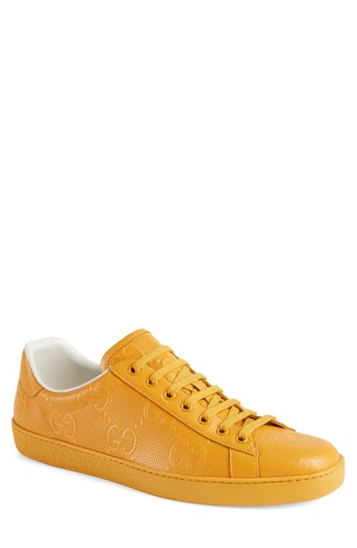 Shop Gucci New Ace Logo Low Top Sneaker In Yellow/ Crop