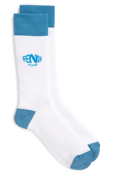 Shop Fendi X Sarah Coleman Fisheye Logo Socks In Blue/ White