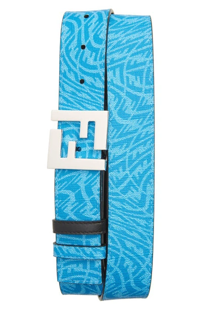 Shop Fendi X Sarah Coleman Ff Vertigo Reversible Belt In Black/ Blue