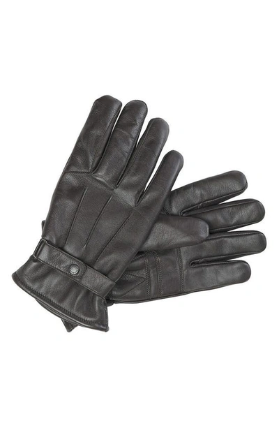 Shop Barbour Burnished Leather Gloves In Dark Brown