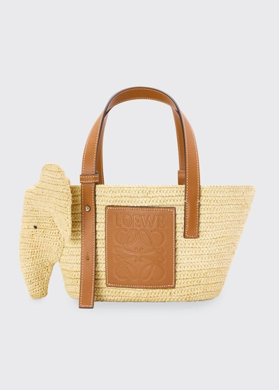 Shop Loewe Elephant Small Raffia Basket Tote Bag In Natural/tan