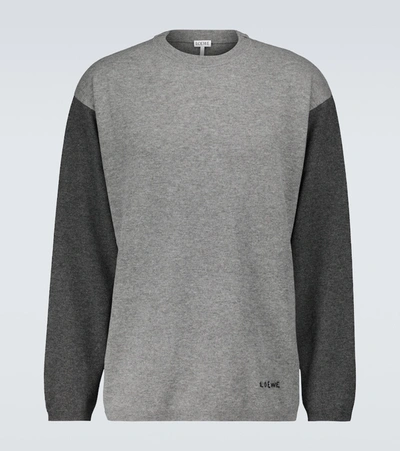 Shop Loewe Colorblocked Crewneck Sweater In Grey