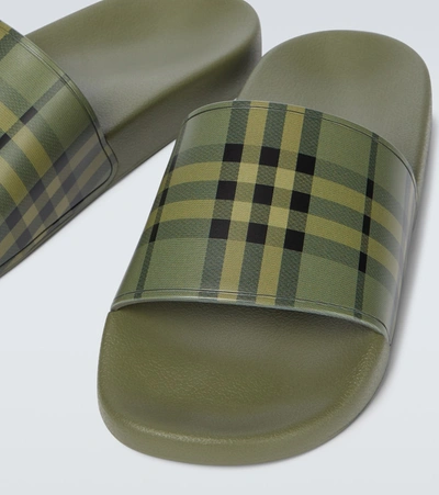 Shop Burberry Furley Vintage Checked Slides In Green