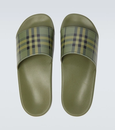 Shop Burberry Furley Vintage Checked Slides In Green