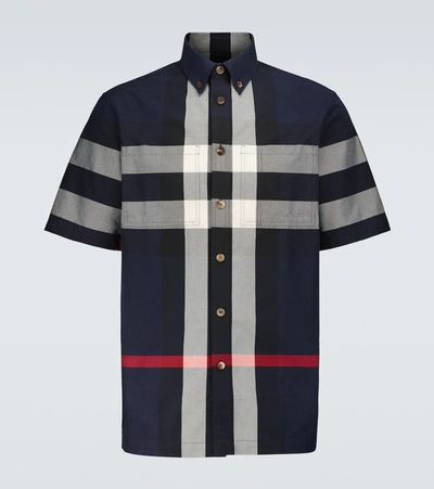 Shop Burberry Thames Checked Shirt In Blue