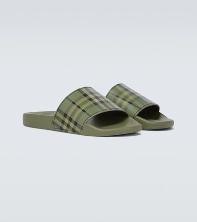 Shop Burberry Furley Vintage Checked Slides In Green