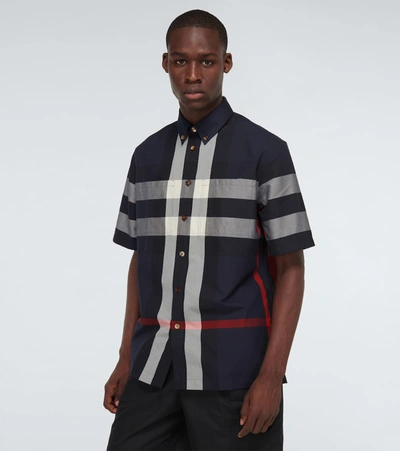 Shop Burberry Thames Checked Shirt In Blue