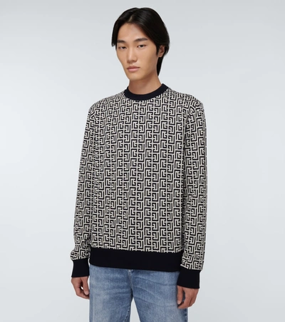Shop Balmain Monogrammed Jersey Sweatshirt In Black