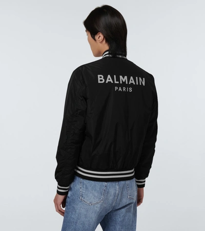 Shop Balmain Nylon Bomber Jacket In Black