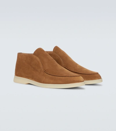 Shop Loro Piana Open Walk Suede Ankle Boots In Brown