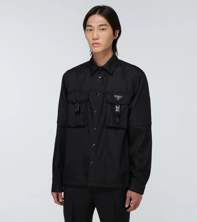 Prada Pockets-detail Re-nylon Shirt In Black