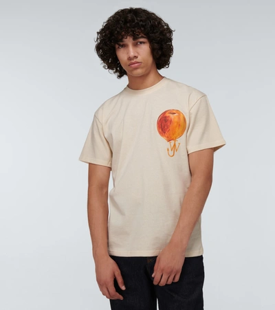 Shop Jw Anderson Peach Printed Logo T-shirt In Neutrals