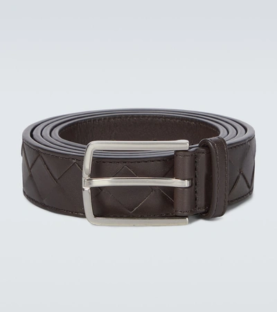 Shop Bottega Veneta Intrecciato Leather Belt In Brown