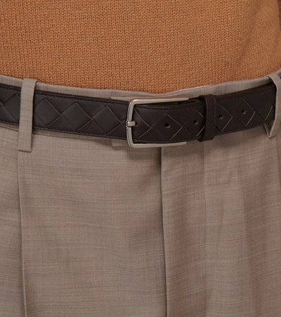 Shop Bottega Veneta Intrecciato Leather Belt In Brown