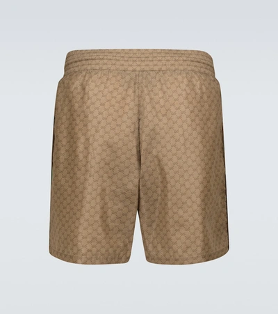 Shop Gucci Gg Swim Trunks In Camel/ebony/mix