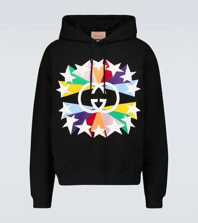 Shop Gucci Interlocking G Star Hooded Sweatshirt In Black