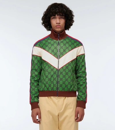 Shop Gucci Gg Zipped Jersey Jacket In Green