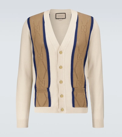 Shop Gucci Gg Perforated Cotton Cardigan In White