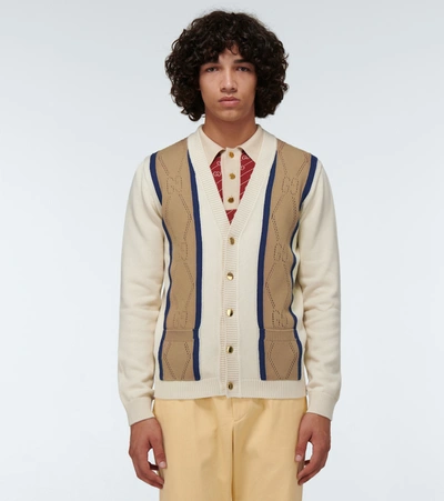 Shop Gucci Gg Perforated Cotton Cardigan In White