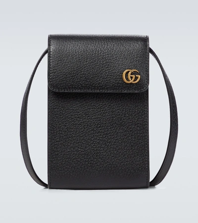 Shop Gucci Gg Marmont Leather Messenger Bag In Black