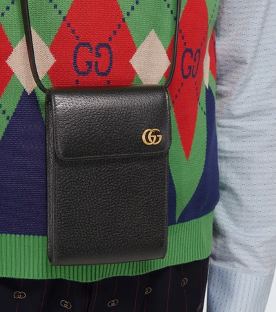 Shop Gucci Gg Marmont Leather Messenger Bag In Black