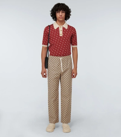 Shop Gucci Gg Cotton-blend Pants In Beige