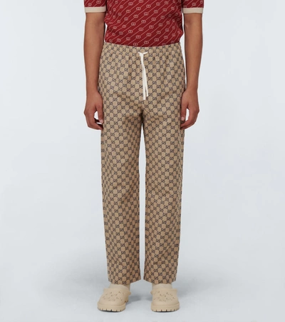 Shop Gucci Gg Cotton-blend Pants In Beige