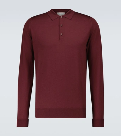 Shop John Smedley Cotswold Long-sleeved Polo Shirt In Red
