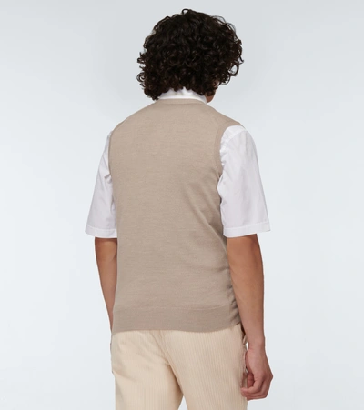 Shop John Smedley Stavely Knitted Wool Vest In Beige
