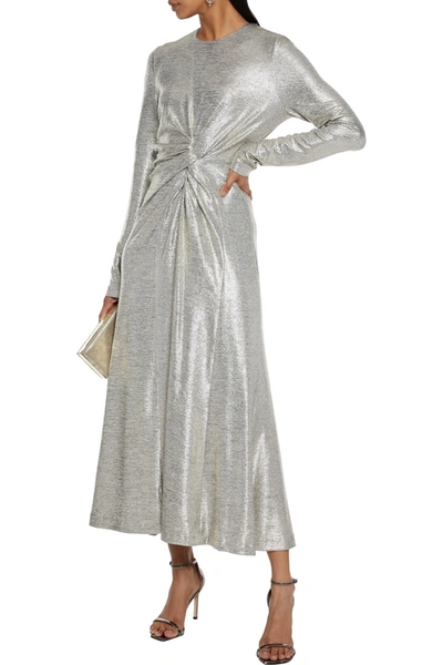 Galvan London Pinwheel Twist-front Metallic Jersey Gown In Platinum |  ModeSens