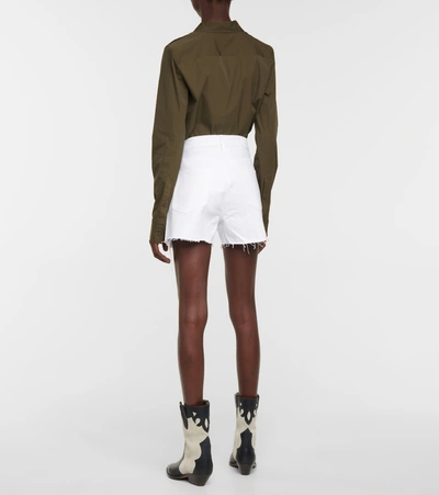 Shop Frame Le Simone High-rise Denim Shorts In White