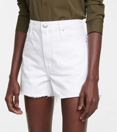 Shop Frame Le Simone High-rise Denim Shorts In White