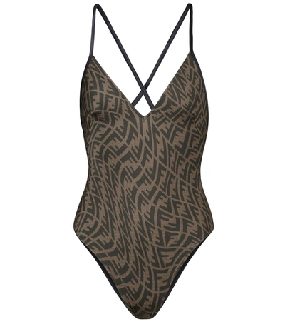 Shop Fendi Ff Swimsuit In Brown