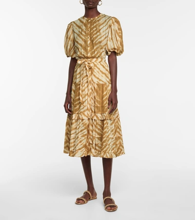 Shop Ulla Johnson Magdalena Printed Cotton-blend Midi Dress In Beige