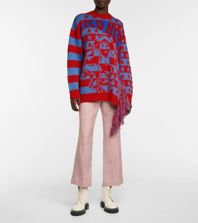 Shop Stella Mccartney Intarsia Striped Virgin Wool Sweater In Red