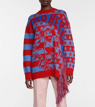 Shop Stella Mccartney Intarsia Striped Virgin Wool Sweater In Red