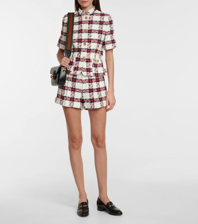 Shop Gucci Checked Tweed Shorts In Red